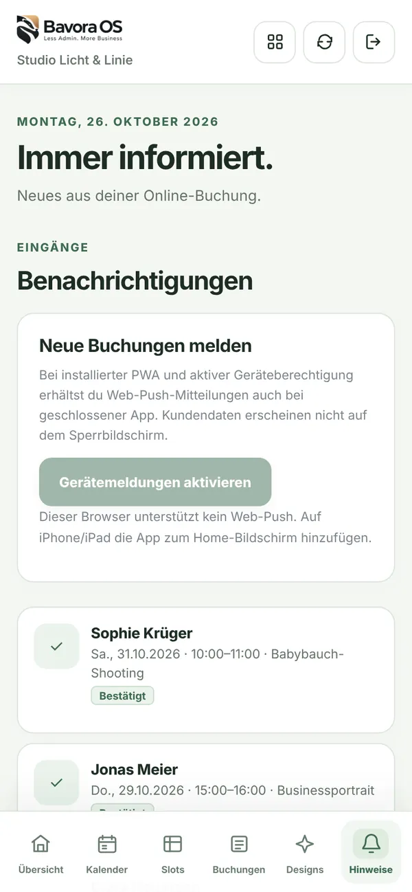 Hinweise: Immer informiert mit den neuesten Online-Buchungen