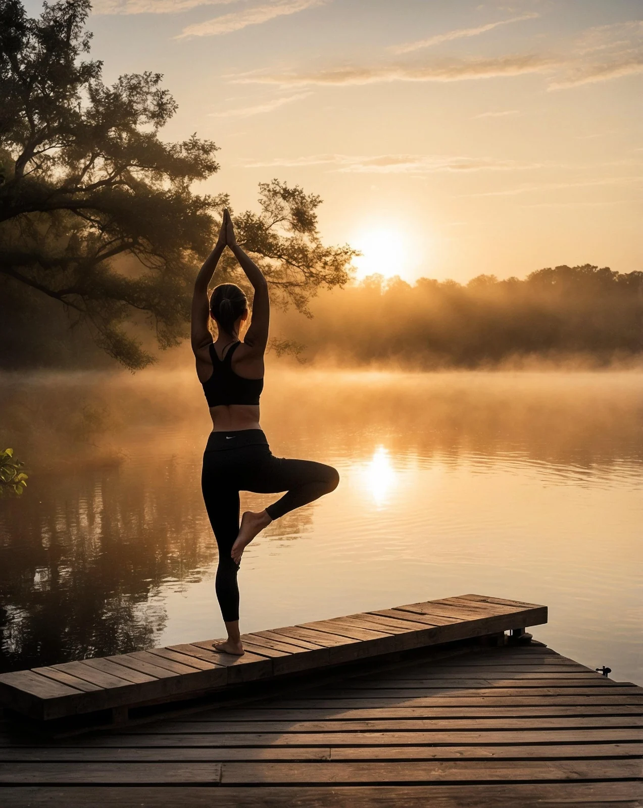 Sportlerin bei Yoga am See