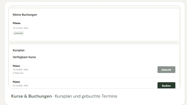 Mitgliederbereich: Kurse und Buchungen