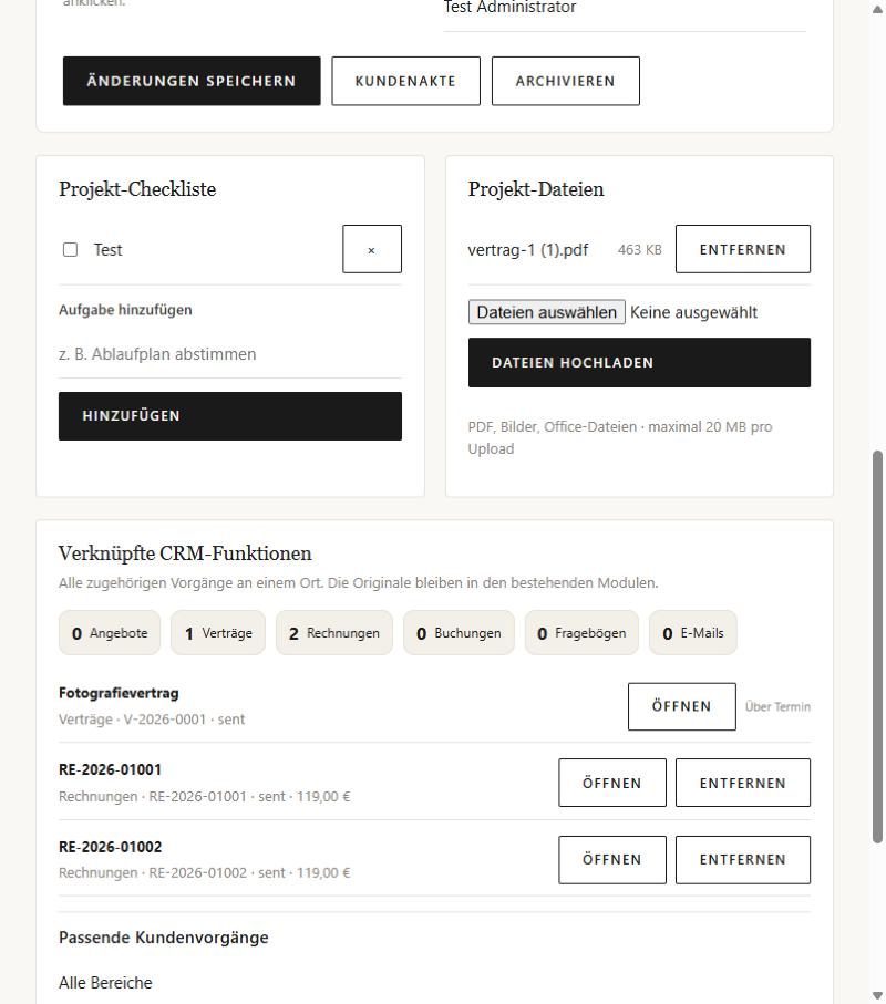 Checkliste, Dateien und verknüpfte Vorgänge