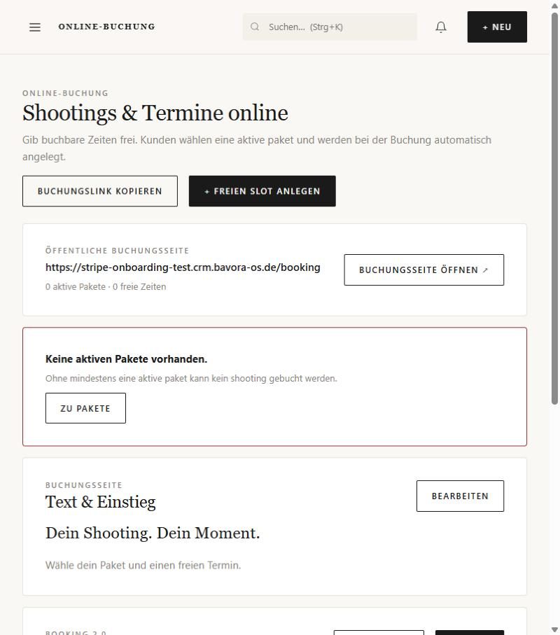 Einstellungen der Online-Buchung
