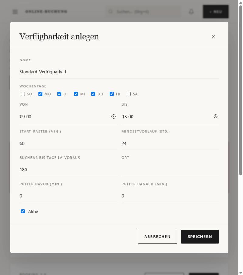Wiederkehrende Verfügbarkeit anlegen