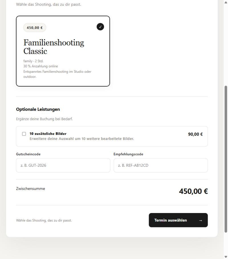 Optionale Extras, Gutschein- und Empfehlungscode