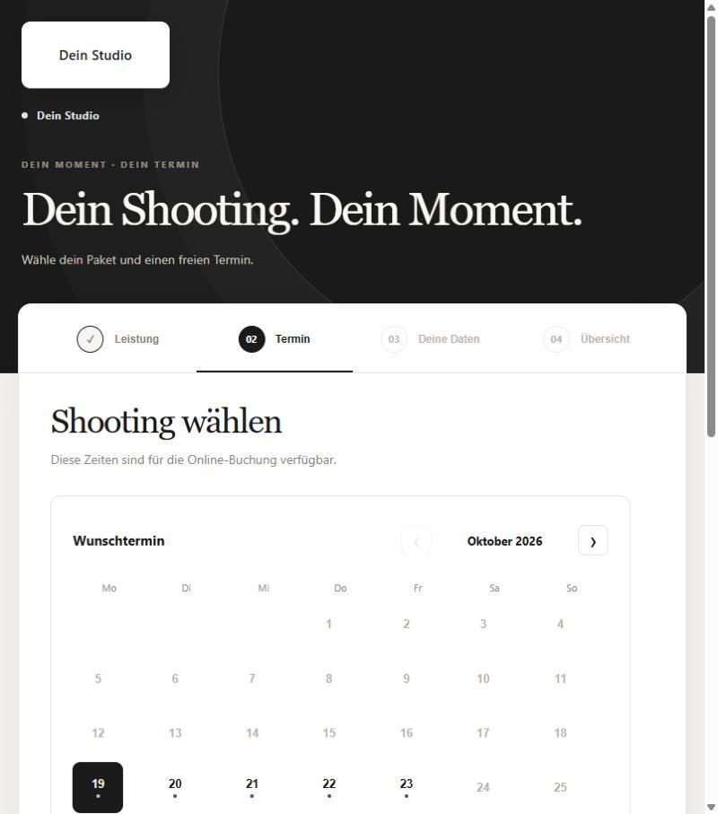 Buchungsseite: freien Termin wählen