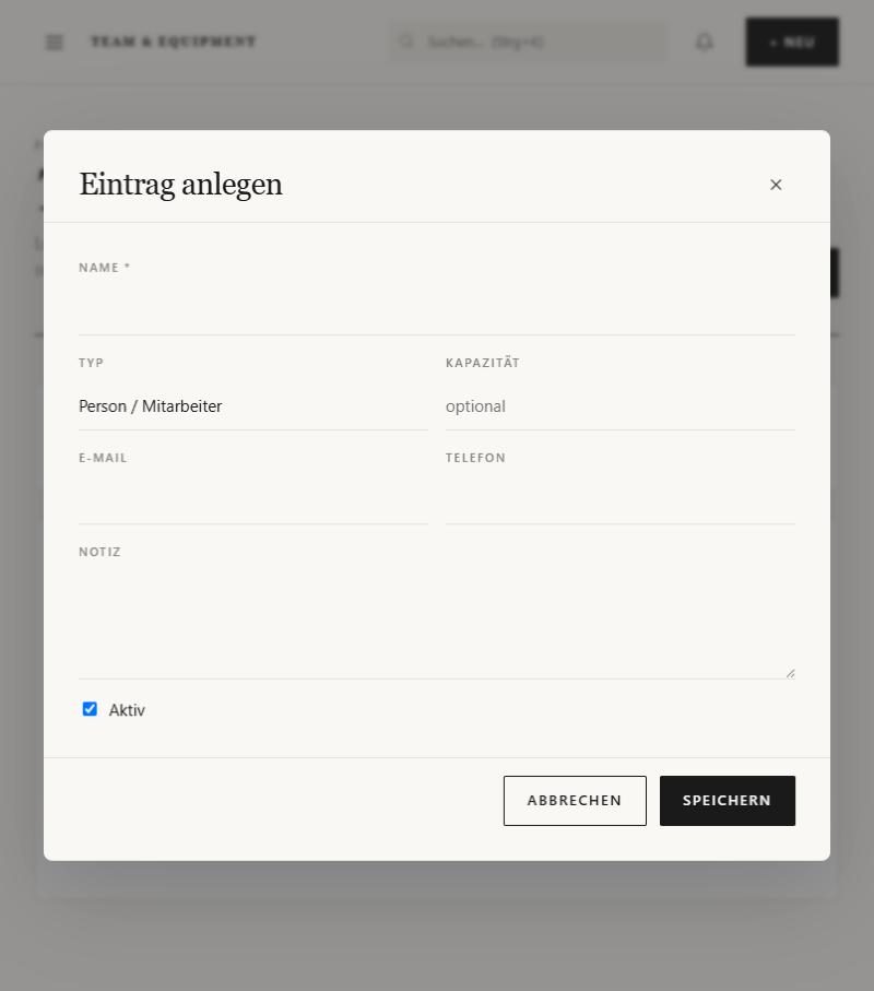 Dialog „Eintrag anlegen“