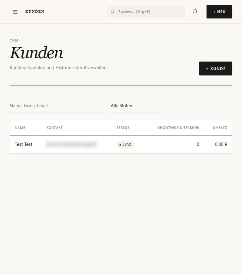 Kundenliste mit Stufen-Filter