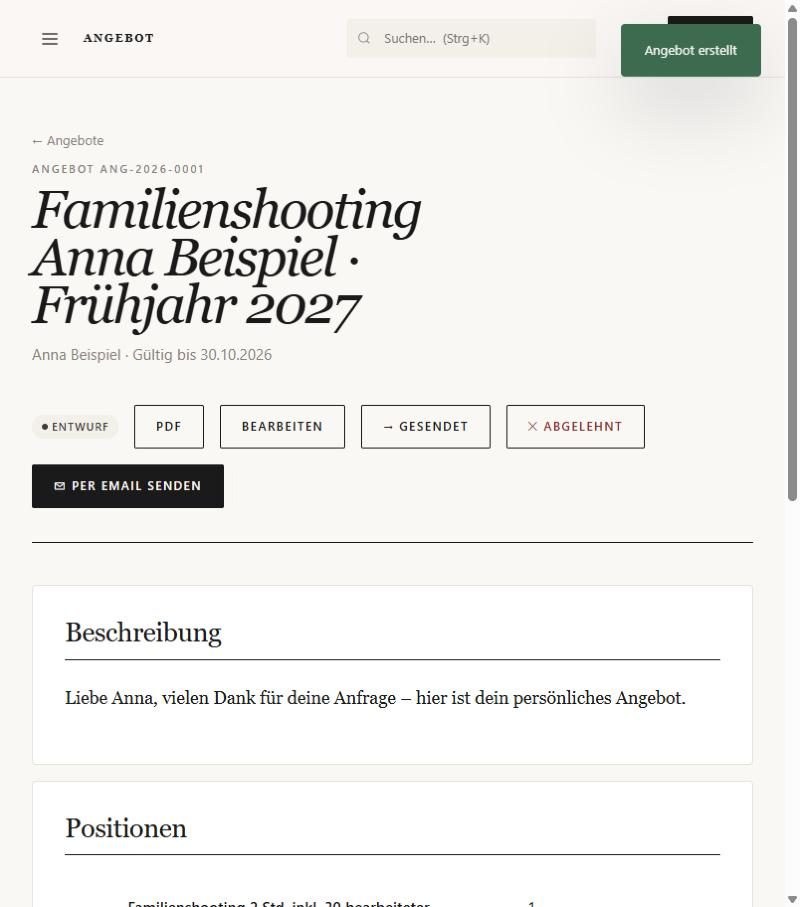Angebot im Entwurfsstatus