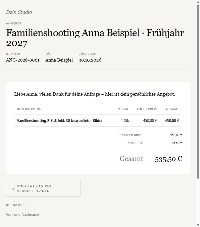 So sieht der Kunde das Angebot