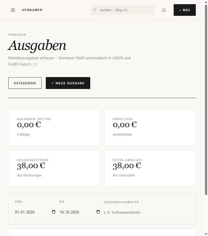 Ausgaben mit Steuerübersicht