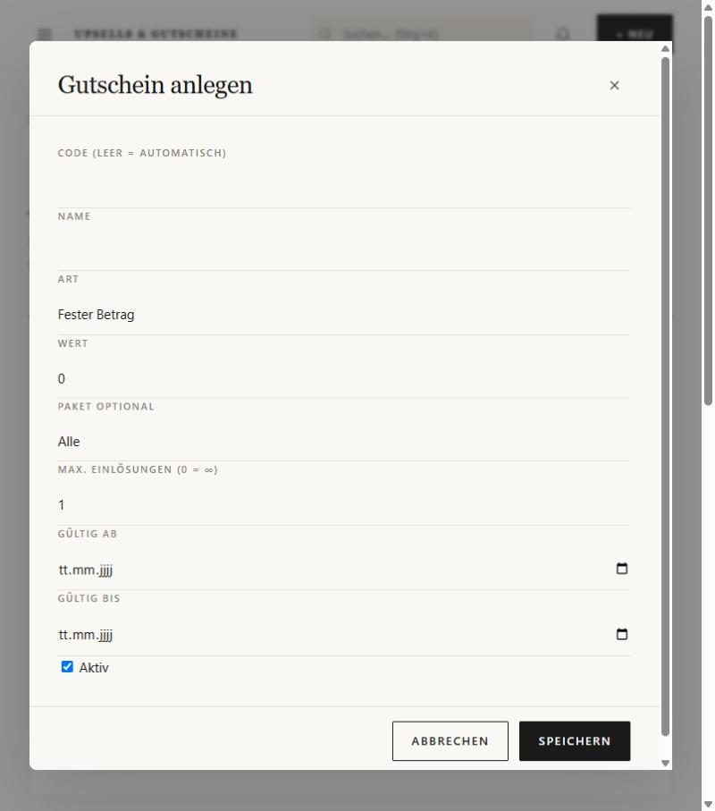 Gutschein anlegen