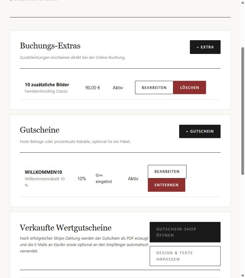 Angelegtes Extra und Gutscheincode