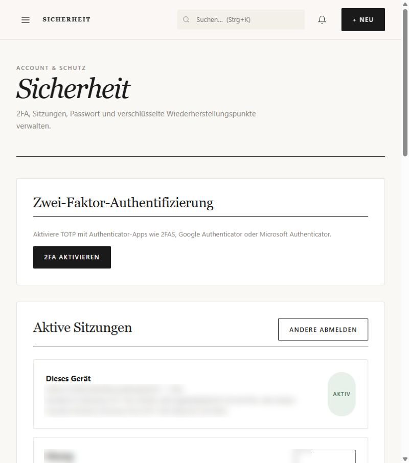 Sicherheit (Sitzungsdaten unkenntlich gemacht)