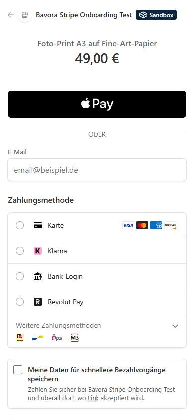 Stripe Checkout mit Zahlungsmethoden