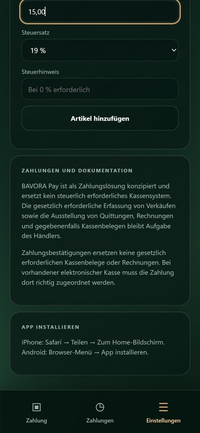 Hinweise zu Zahlungen und Dokumentation