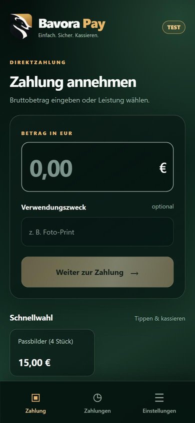 Schnellwahl auf der Zahlungsseite